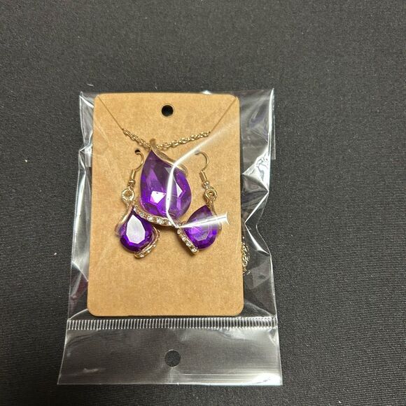 New 3Pcs Fashion Women Rhinestone Pendant Necklace Hook Earrings Jewelry Set - Picture 3 of 6